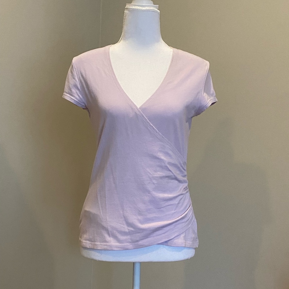 Lavender Cross-Over V-Neck Short-Sleeve Top